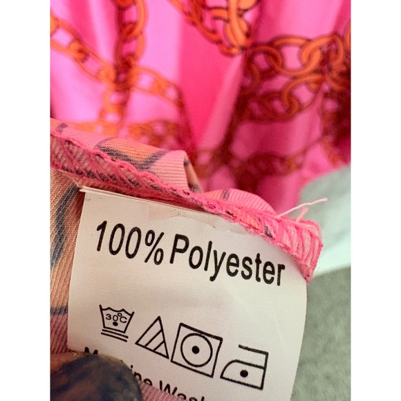 SundayUp Pink Chain Print Long Sleeve Collared Midi Dress L - Picture 8 of 9